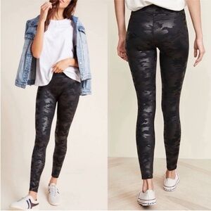 Spanx Womens Medium Faux Leather High Rise Black Camo Leggings